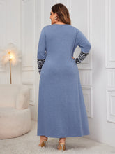 Honey Plus Size Printed Round Neck Long Sleeve Dress OutfitFlow